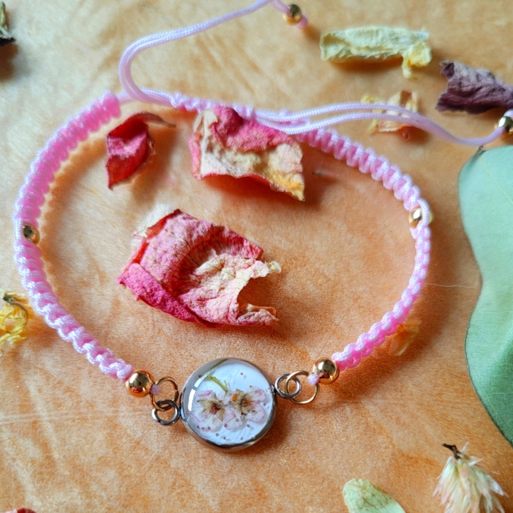 Pink Corded adjustable floral bracelet